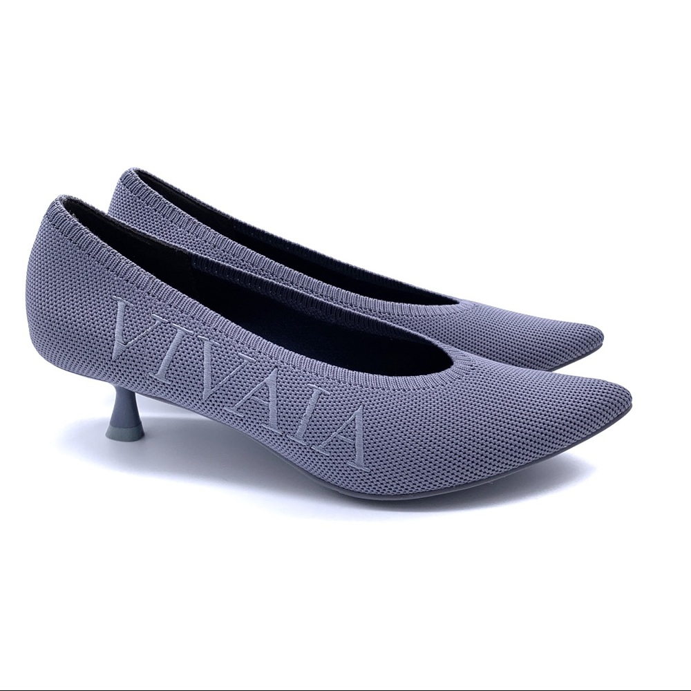 Vivaia Stella Pointed-Toe Kitten Heels Recycled Knit Purple Gray EU 36 US 5.5